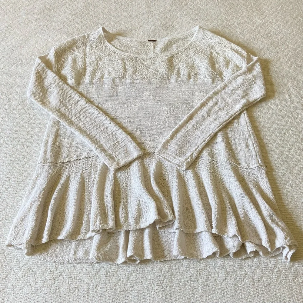 Free People Kristobel Embroidered Yoke Panel Ruffle Top Eggshell